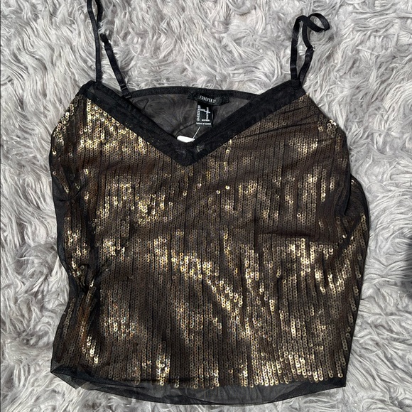 Forever 21 Tops - Forever 21 Gold Sequin Top With Black Mesh Size Medium